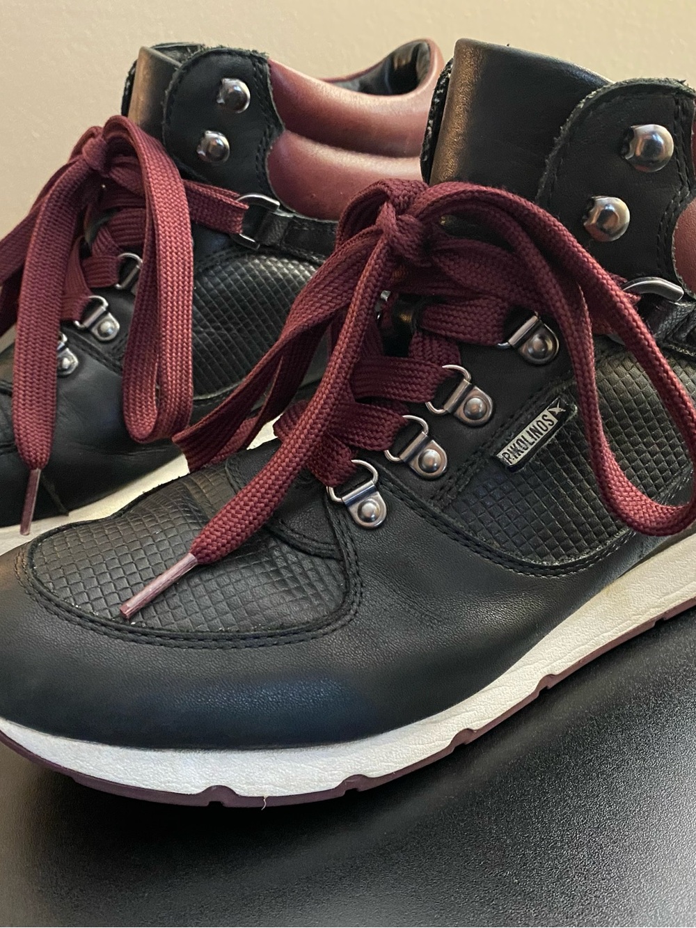 Pikolinos Womens Leather High Top Sneakers Boots Black Burgundy Size EU 41 / US